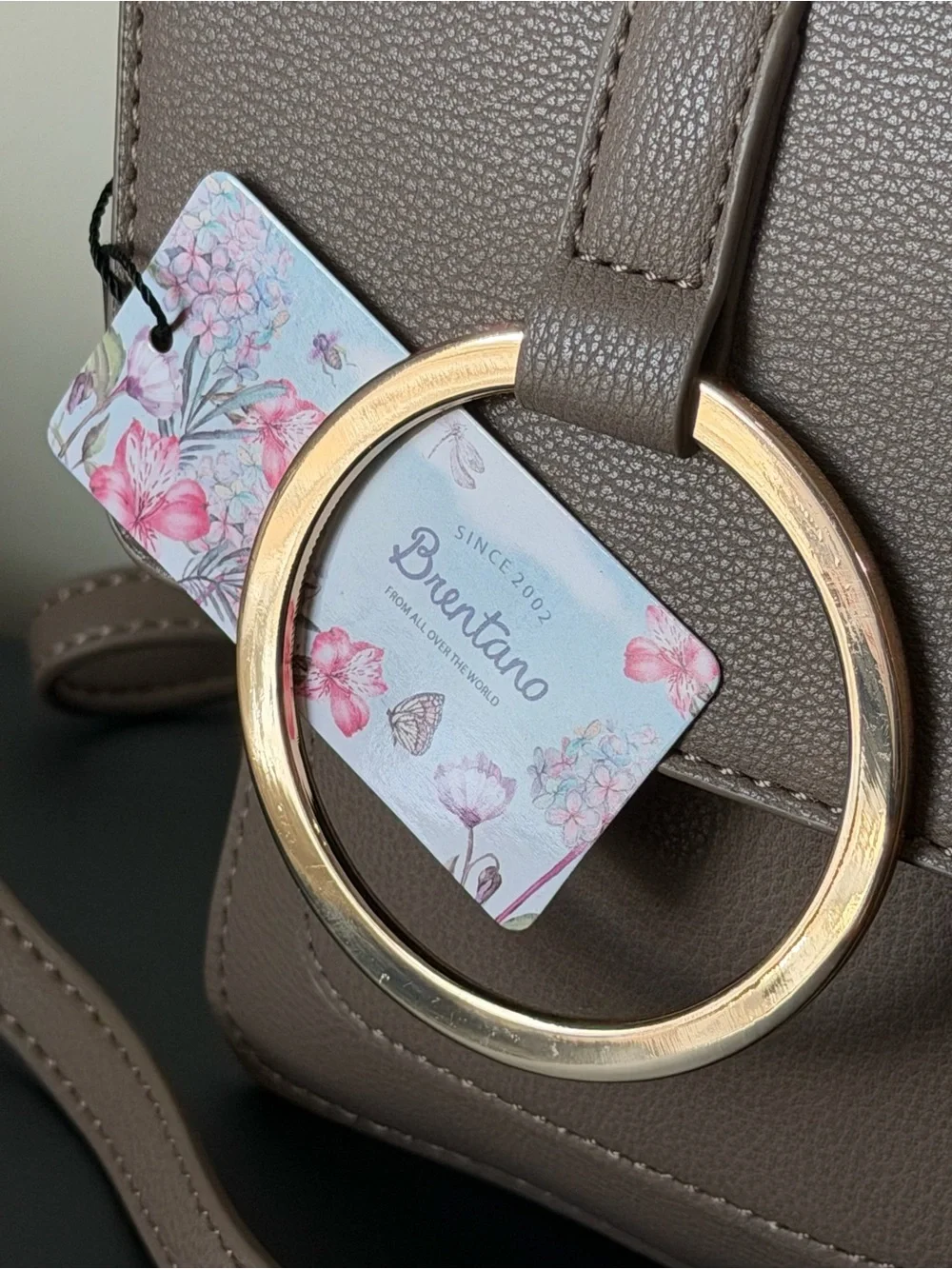 Taupe Crossbody Bag with Gold Ring Accent by Brentano